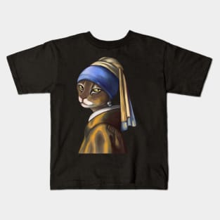 Bengal Cat with pearl earring Kids T-Shirt